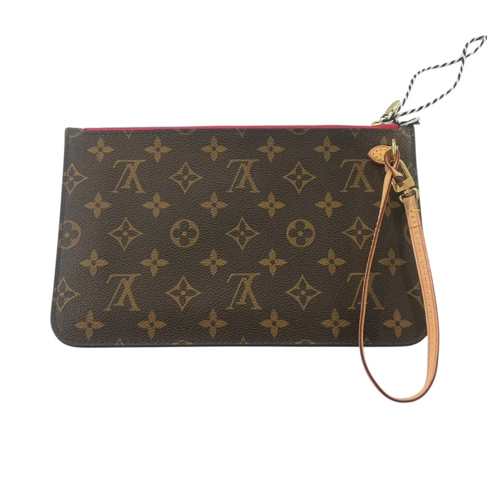 Louis Vuitton Monogram Neverfull Pochette Canvas & Leather Pouch Wristlet Clutch - Picture 2 of 4